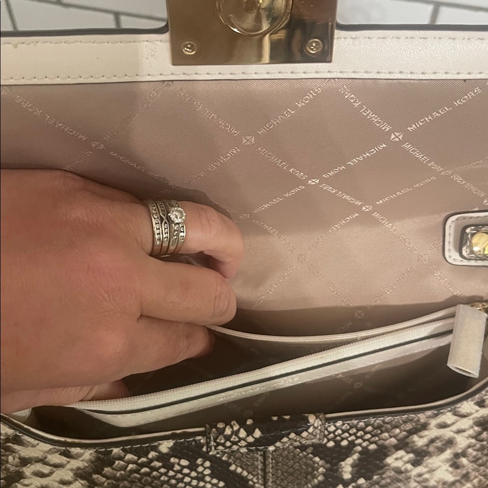 Michael Kors Snakeskin-Print Clutch with Gold MK Lock - Picture 9 of 10